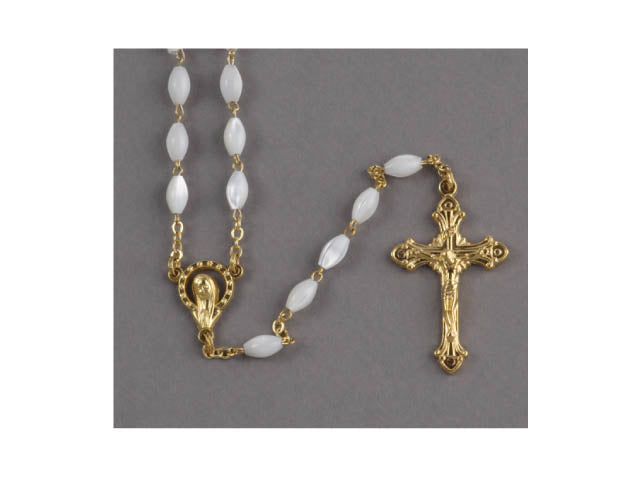 Oval Mother of Pearl Rosary - Gold / Silver