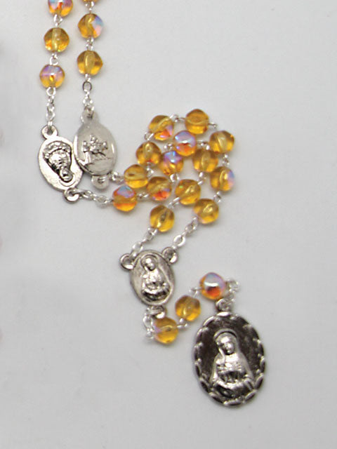 Seven Dolor Glass Rosary - Black / Crystal / Red / Yellow