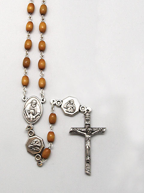 Wood Rosary with Sacred Heart Of Jesus & Padre Pio Medal - Brown / Black