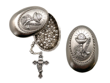 Metal Communion Rosary With Metal Rosary Box
