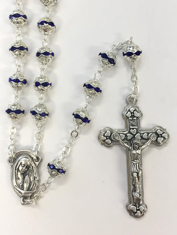 Filigree Rosary With Diamente - Blue / Crystal