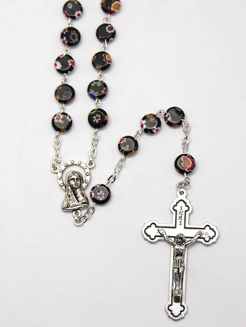Murano Style Glass Rosary - Blue / Red / Black