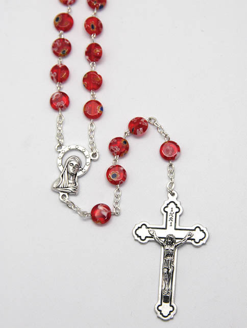 Murano Style Glass Rosary - Blue / Red / Black