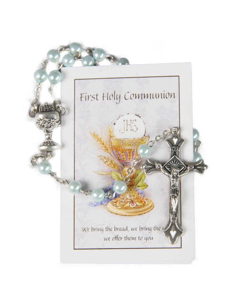 Communion Rosary With Leaflet - Pink / Blue