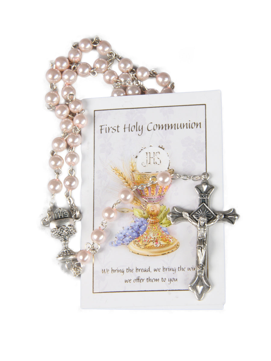 Communion Rosary With Leaflet - Pink / Blue