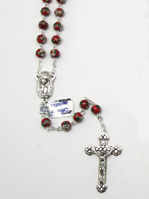 Glass Cloisonné Rosary - Red / Pink / Blue / White