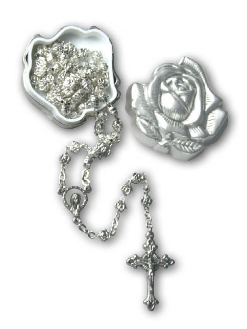 Metal Rosary With Rose Box