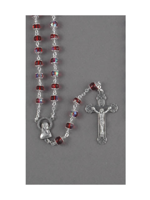 Crystal Rosary With Caps 7mm - Blue / Pink / Red / Black