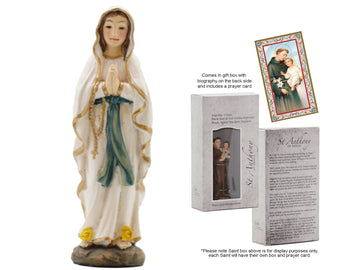 Our Lady of Lourdes Boxed Resin Statue With Prayer Card 9cm