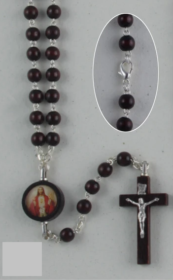 Wooden Rosary Round - Sacred Heart Of Jesus