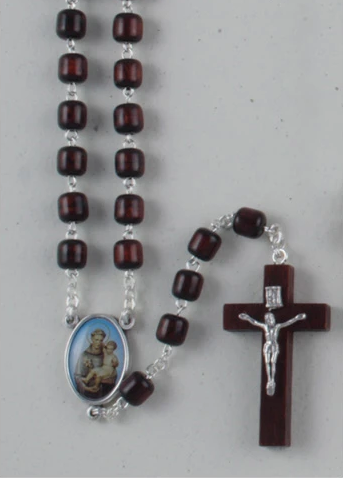 Wooden Rosary Cylinder Beads - St. Anthony